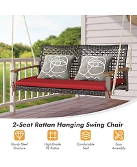 Sugift 2-Person Rattan Hanging Porch Swing Chair