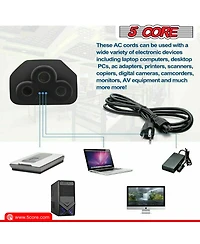 5 Core 3 Prong Extension Cord Feet Non-Polarized Durable Three Prong Extension Cable Us Ac 3 Prong Extension Cord Heavy Duty Plug Extender