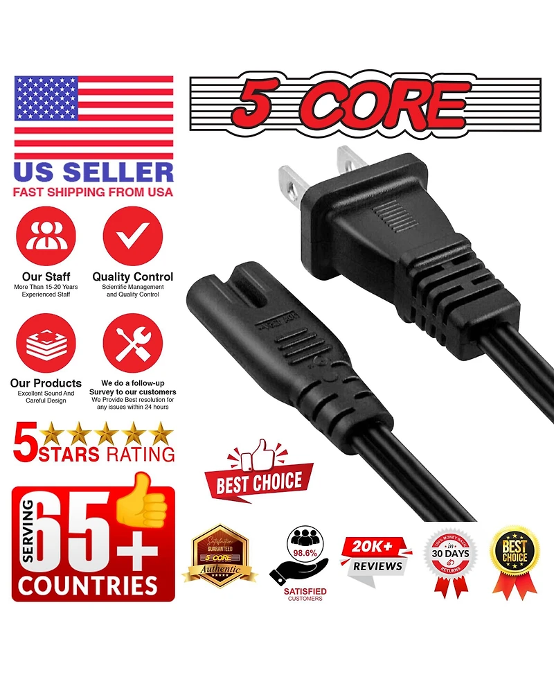 5 Core 2 Prong Extension Cord 6 Feet Durable Two Prong Extension Cable Us Ac 2 Prong Extension Cord Outdoor Heavy Duty Plug Extender -Pp 1001