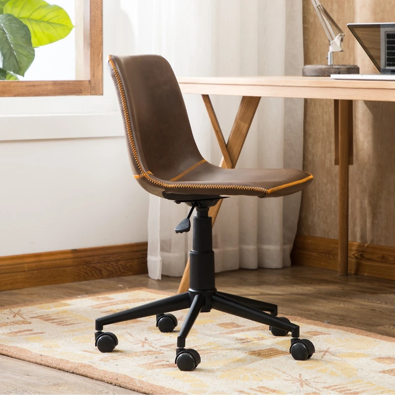Simplie Fun Faux Leather 360 Swivel Air Lift Office Chair, Antique Brown