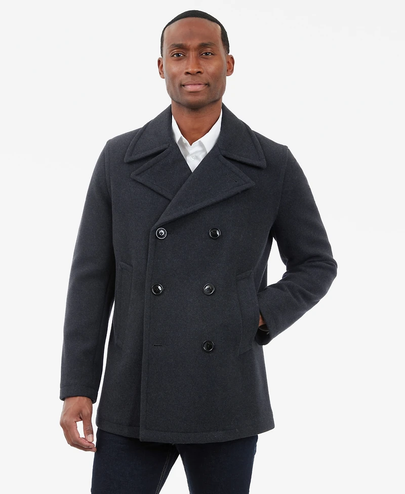 London Fog Men Double-Breasted Wool Blend Peacoat