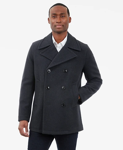 London Fog Men Double-Breasted Wool Blend Peacoat