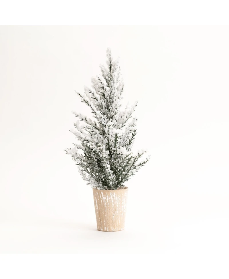 Seasonal Potted Snowy Pine Tree Bundle - Set of 4 Frosty Trees, Great for Creating Festive Winter Displays