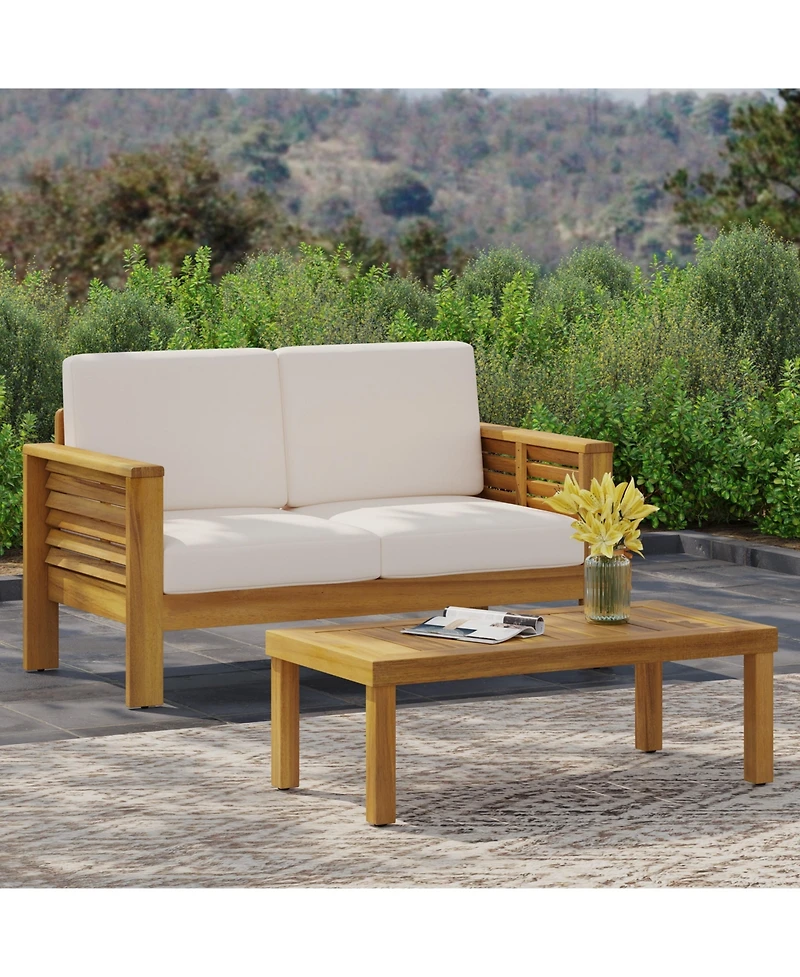 Streamdale Acacia Wood Outdoor Loveseat And Coffee Table Set With Cushions