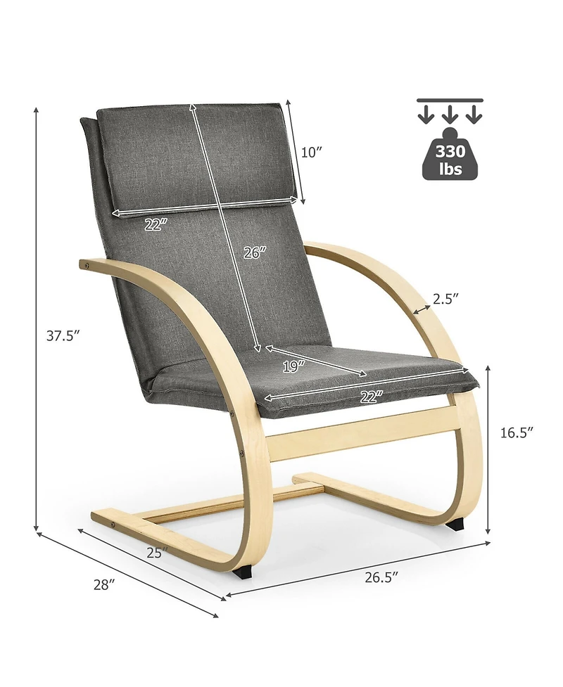 Gymax Set of 2 Bentwood Lounge Chair Fabric Upholstered Accent Leisure Armchair Gray