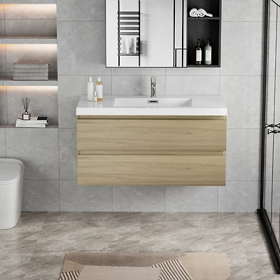 42" Wall-Mounted Vanity with Resin Sink & Drawers