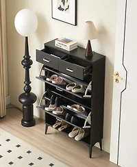 Simplie Fun Modern Freestanding Shoe Cabinet with Flip Drawers and Ample Storage