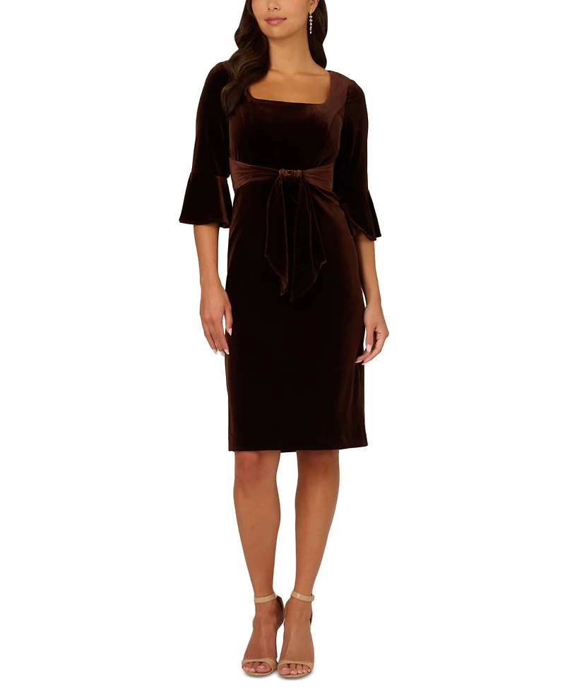 Adrianna Papell Women's Velvet Bell-Sleeve Sheath Dress