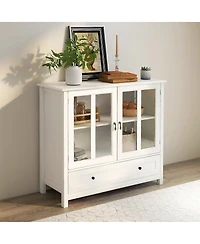 Streamdale Buffet Storage Cabinet With Double Glass Doors And Unique Bell Handle