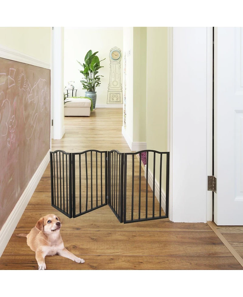 Pet Gate – Dog Gate for Doorways, Stairs or House – Freestanding, Folding, black, Arc Wooden