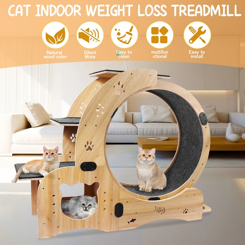 Streamdale Furniture 6-in-1 Cat Wheel: Exercise, House, Shelf, Bowl, Treadmill