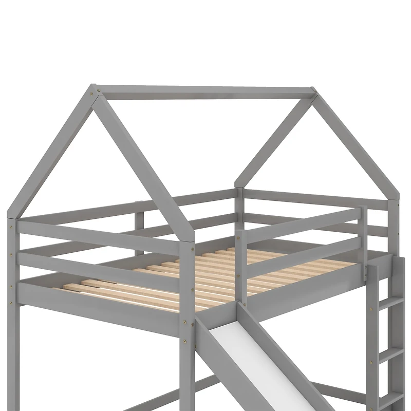 Streamdale Twin Bunk House Bed With Slide And Ladder