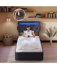 Streamdale Furniture Twin Bed Frame with Usb Charging, Led Lights, Headboard, Storage Drawers
