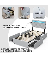 Streamdale Furniture Twin Bed Frame with Usb Charging, Led Lights, Headboard, & Storage Drawers