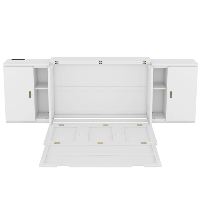 Streamdale Full Size Murphy Bed with Shelves, Cabinets and Usb Ports, White