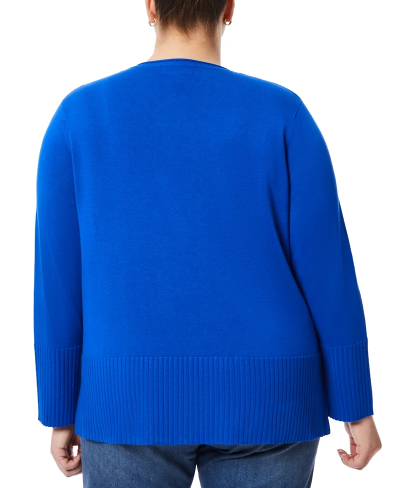 Melissa Paige Plus Solid V-Neck High-Cuff Sweater