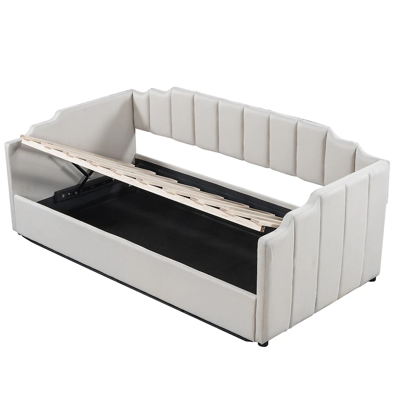 Streamdale Upholstered Daybed with Underneath Storage, Twin Size, White