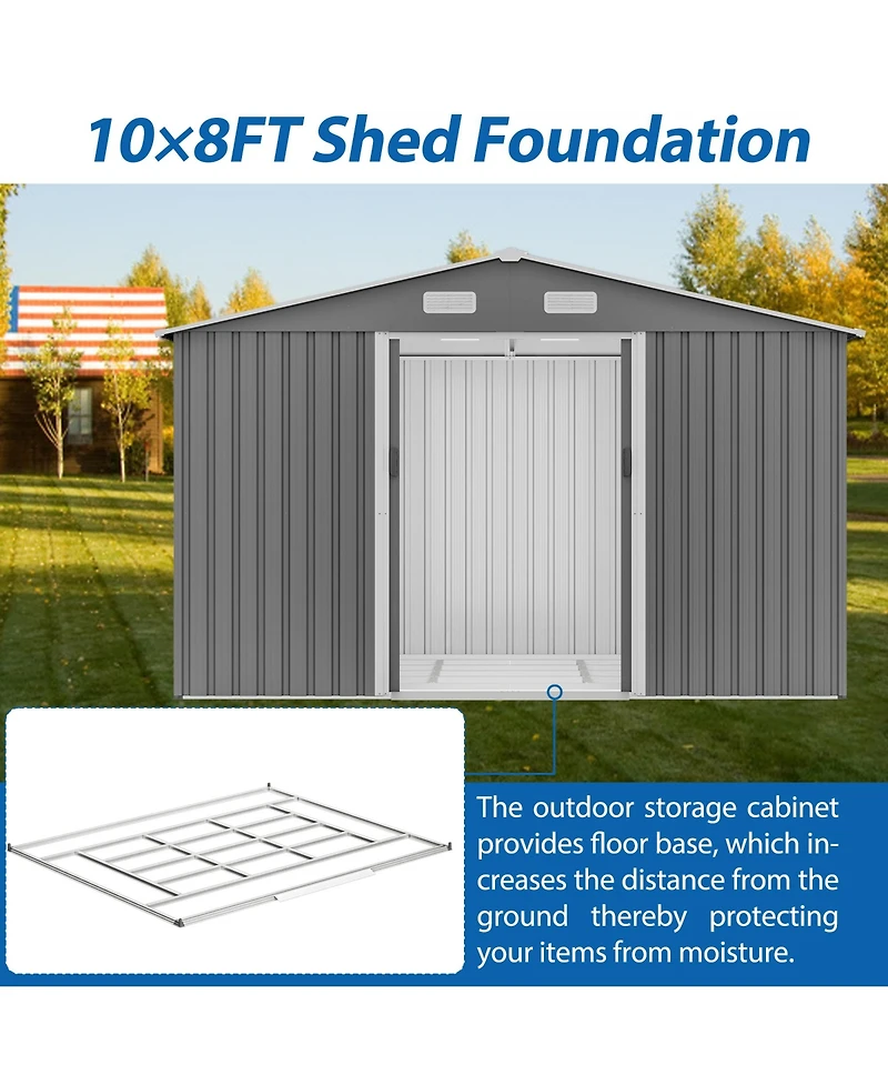 10x8FT Outdoor Storage Shed with Metal Base & Lockable Doors