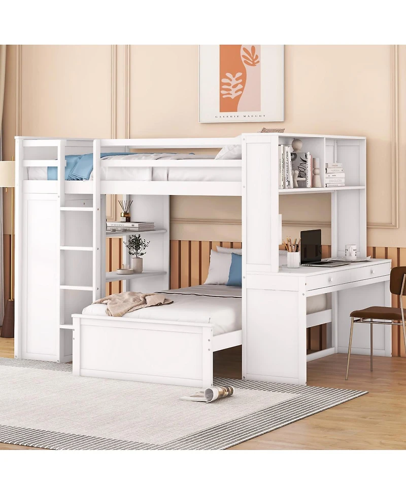Streamdale Twin Loft Bed with Desk, Shelves, and Wardrobe