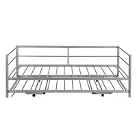 Streamdale Twin Size Metal Daybed With Adjustable Trundle, Pop Up Trundle, Silver