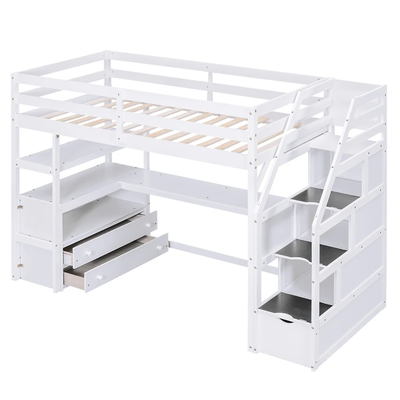 Streamdale Loft Bed with Desk, Drawers, Shelves & Staircase