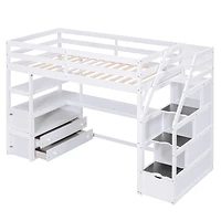 Streamdale Loft Bed with Desk, Drawers, Shelves & Staircase