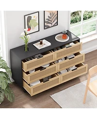 Streamdale Furniture Natural Rattan Dresser with Anti-Tip Design and Ample Storage