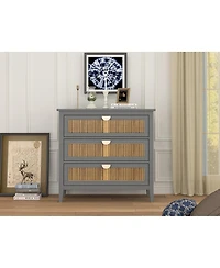Streamdale Furniture 3 Drawer Cabinet Rattan, American Furniture, Suitable For Bedroom, Living Room, Study