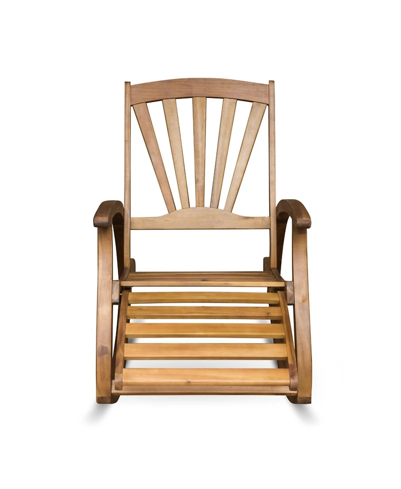 Simplie Fun All-Weather Acacia Wood Rocking Chair with Retractable Footrest