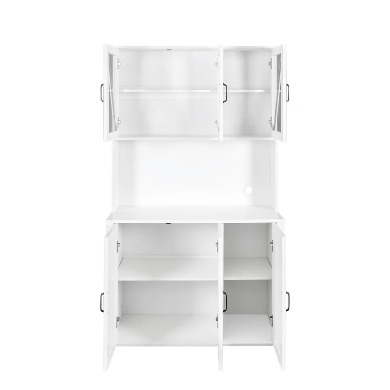Kitchen Storage Cabinet with Glass Doors & Drawers