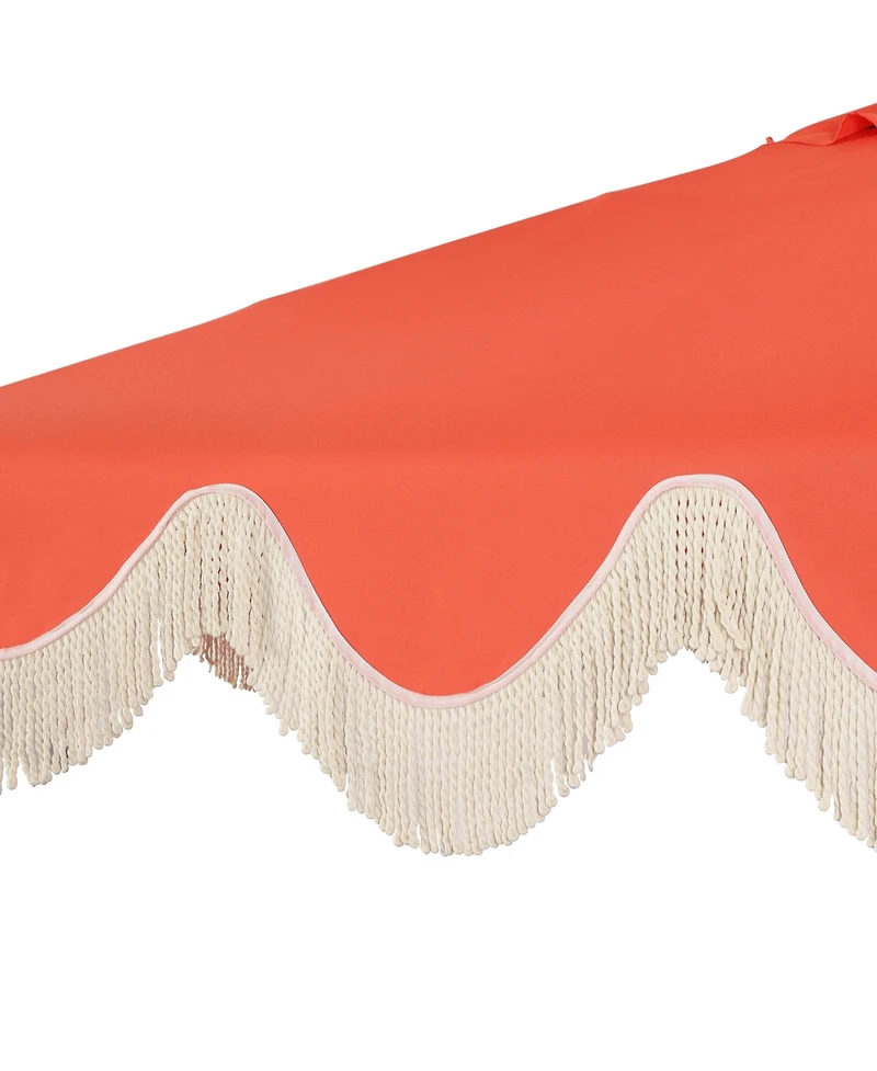 Jonathan Y 9ft Tassel Market Patio Umbrella Auto-Tilt, Crank, Wind Vent Uv Protection