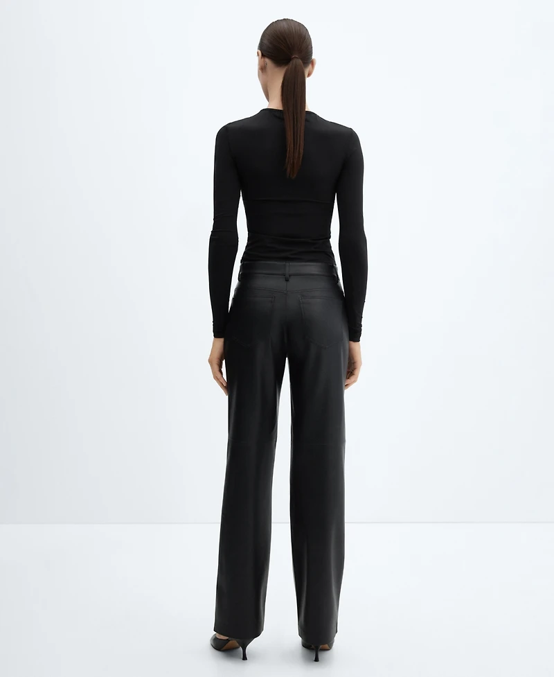 Mango Women's Mid-Rise Leather Effect Trousers