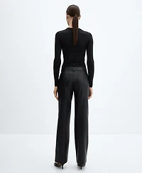 Mango Women's Mid-Rise Leather Effect Trousers