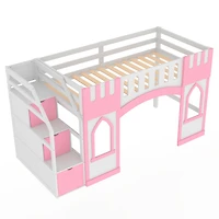 Streamdale Twin Size Loft Bed with Storage Staircase and Window, White