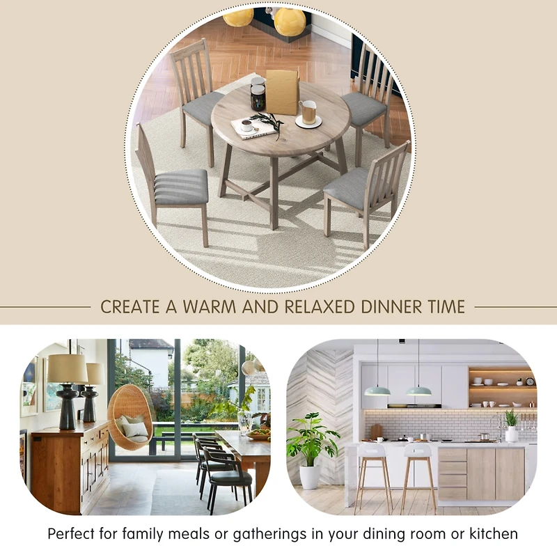 Streamdale Gray 5-Piece Round Dining Table Set with 4 Chairs