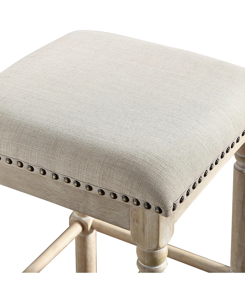 Simplie Fun Wood Upholstered Swivel Bar Stools, Set of 2, Tan