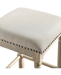 Simplie Fun Wood Upholstered Swivel Bar Stools, Set of 2, Tan