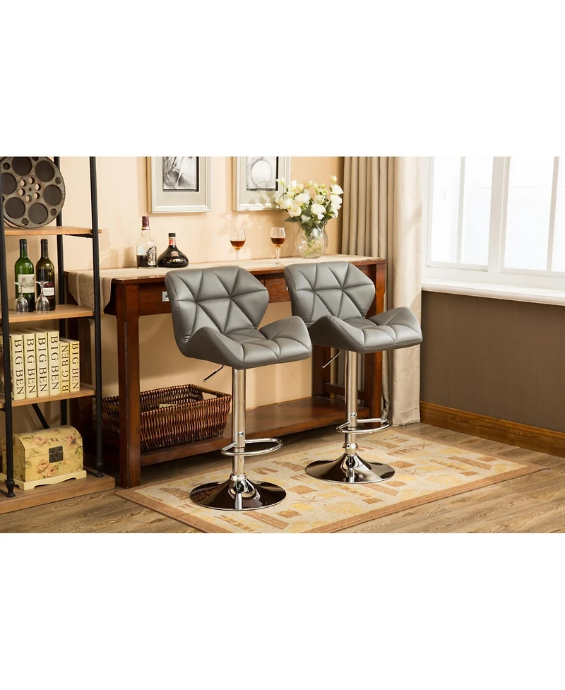 Simplie Fun Contemporary Tufted Adjustable Height Hidraulic Bar Stools, Set of 2, Grey