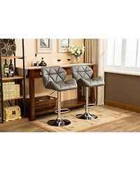 Simplie Fun Contemporary Tufted Adjustable Height Hidraulic Bar Stools, Set of 2, Grey