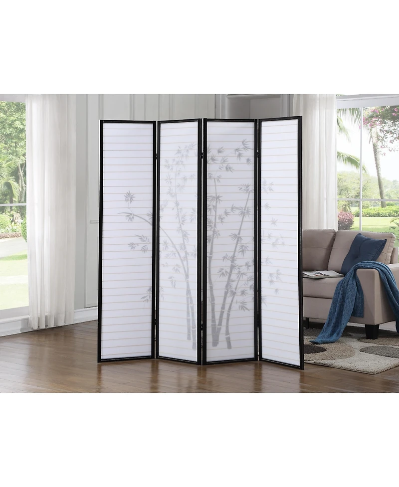 Streamdale Bamboo Print 4-Panel Framed Room Screen/Divider, Black