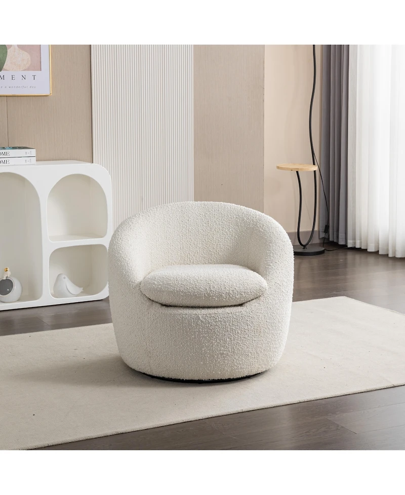 Streamdale Furniture Modern Teddy Boucle Fabric Barrel Chair, 360° Swivel, White
