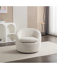 Streamdale Furniture Modern Teddy Boucle Fabric Barrel Chair, 360° Swivel, White