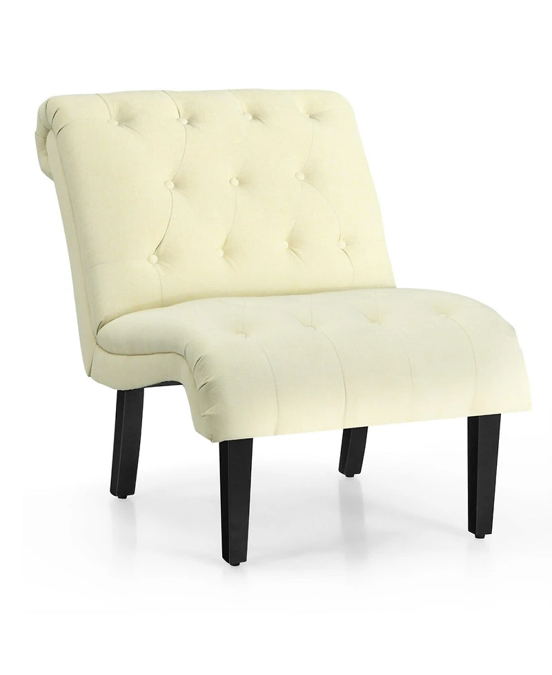 Gymax Armless Accent Chair Upholstered Tufted Lounge Chair Wood Legs Beige