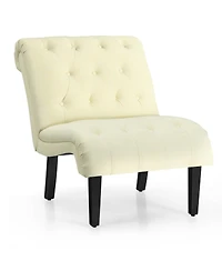 Gymax Armless Accent Chair Upholstered Tufted Lounge Chair Wood Legs Beige