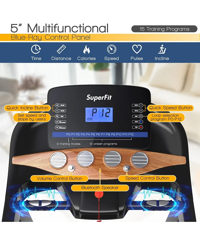 3.75HP Electric Folding Treadmill W/Auto Incline 12 Program App Control