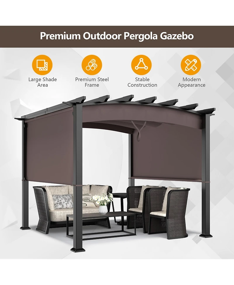 Costway 10 x 10ft Patio Pergola Gazebo Sun Shade Shelter W/Retractable Canopy