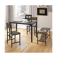 4 Pieces Rustic Dining Table Set with 2 Chairs and Bench