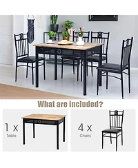 Sugift 5 Pieces Dining Set Wood Metal Table and 4 Chairs with Cushions