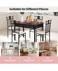 Sugift 5 Pieces Dining Set Wood Metal Table and 4 Chairs with Cushions