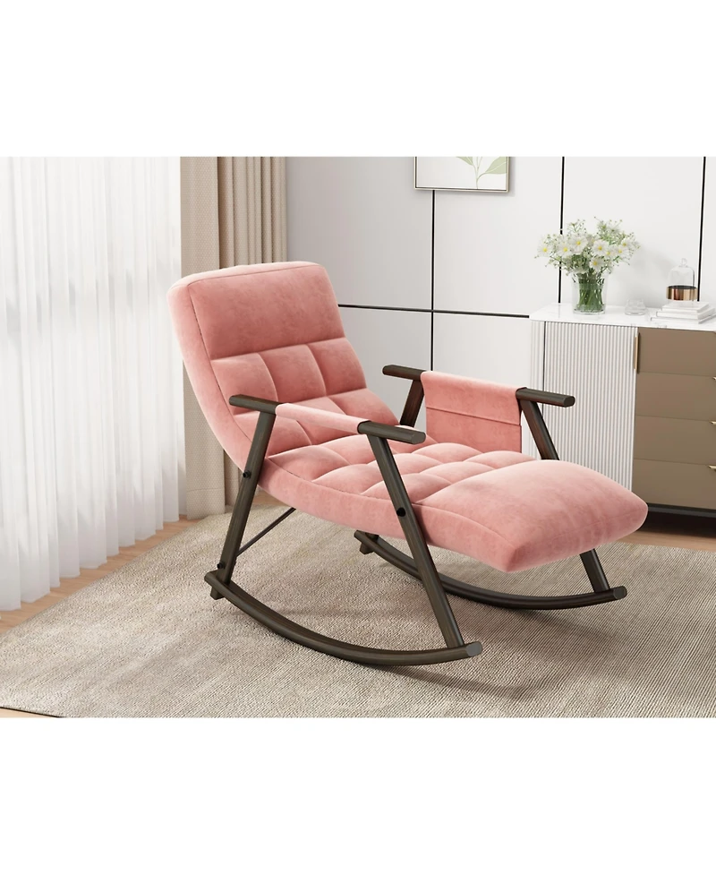 Simplie Fun Space-Saving, Adjustable Rocking Chair with Sturdy Iron Frame & Comfortable Cushions